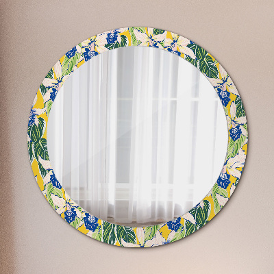 Round mirror decor Blue and yellow orchids