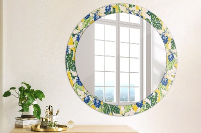 Round mirror decor Blue and yellow orchids