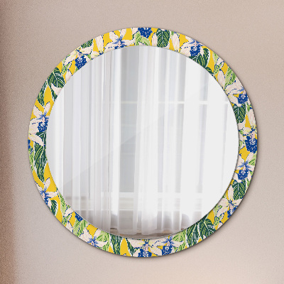 Round mirror decor Blue and yellow orchids