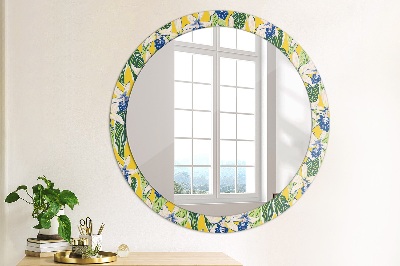 Round mirror decor Blue and yellow orchids