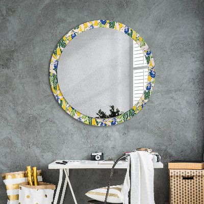 Round mirror decor Blue and yellow orchids