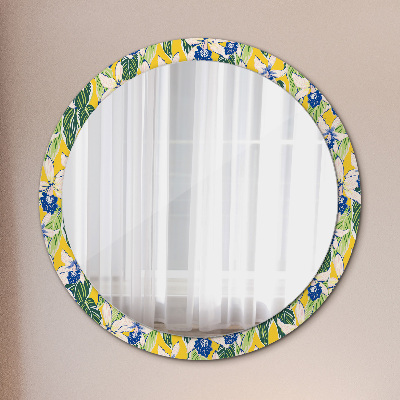 Round mirror decor Blue and yellow orchids