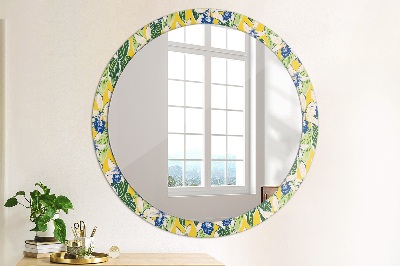 Round mirror decor Blue and yellow orchids