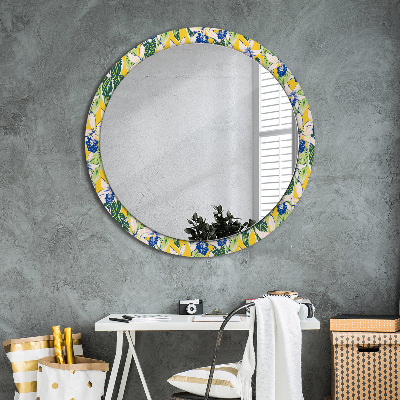 Round mirror decor Blue and yellow orchids