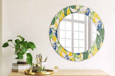 Round mirror decor Blue and yellow orchids