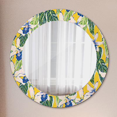 Round mirror decor Blue and yellow orchids