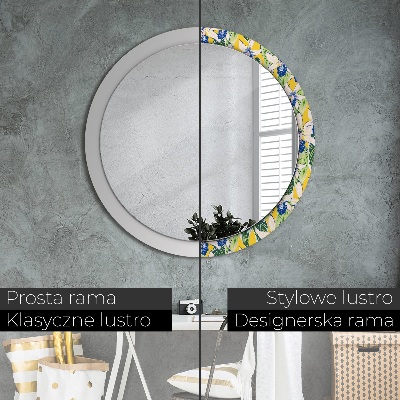 Round mirror decor Blue and yellow orchids