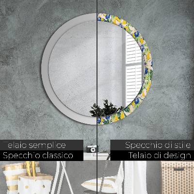 Round mirror decor Blue and yellow orchids