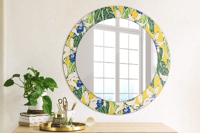 Round mirror decor Blue and yellow orchids