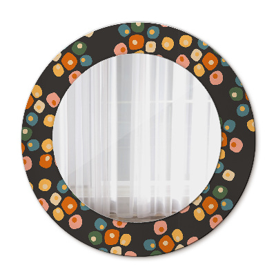 Round mirror printed frame Flower dots