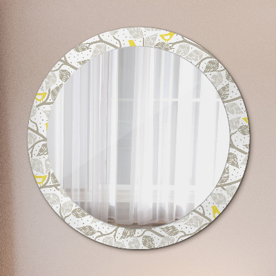 Round mirror printed frame Yellow birds on branches