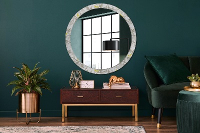 Round mirror printed frame Yellow birds on branches