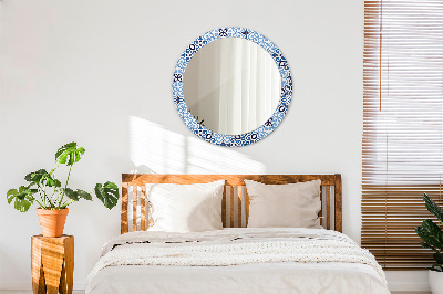 Round mirror printed frame Blue arabic pattern