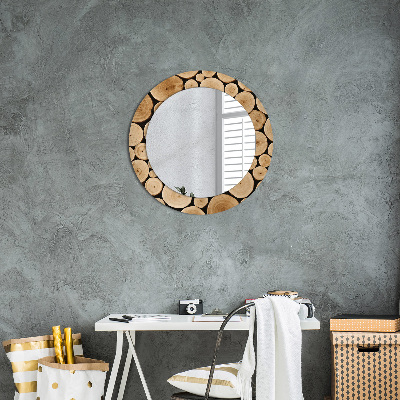 Round decorative wall mirror Wood logs