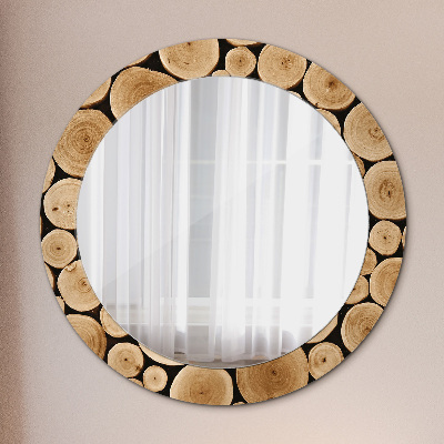 Round decorative wall mirror Wood logs