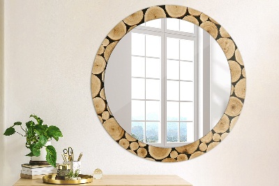 Round decorative wall mirror Wood logs