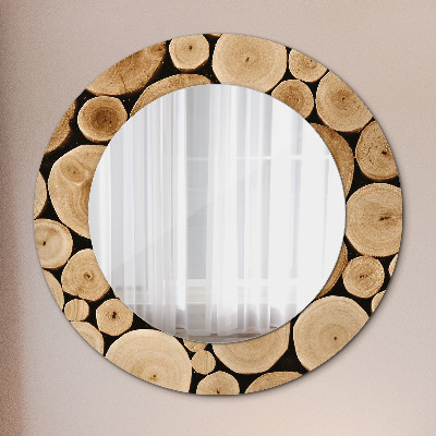 Round decorative wall mirror Wood logs