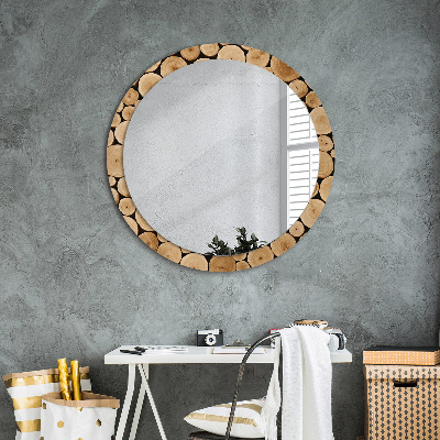 Round decorative wall mirror Wood logs