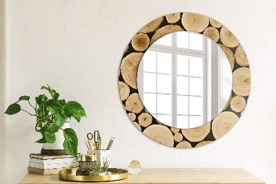 Round decorative wall mirror Wood logs