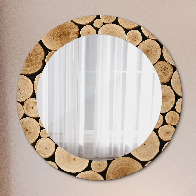 Round decorative wall mirror Wood logs