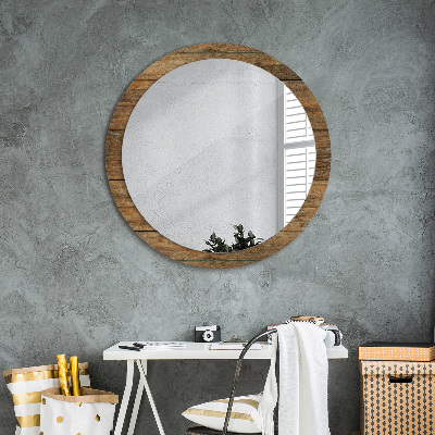 Round mirror decor Old wood