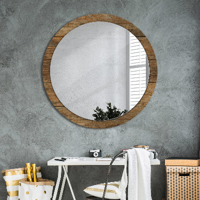 Round mirror decor Old wood