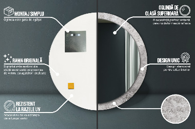 Round mirror printed frame Gray concrete