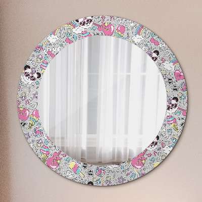 Round decorative wall mirror Panda unicorn
