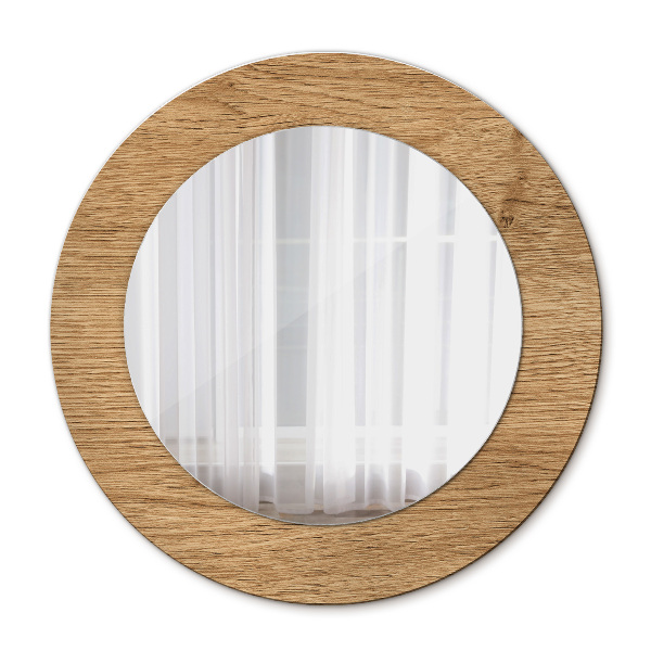 Round decorative wall mirror Wood texture