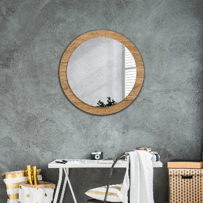 Round decorative wall mirror Wood texture