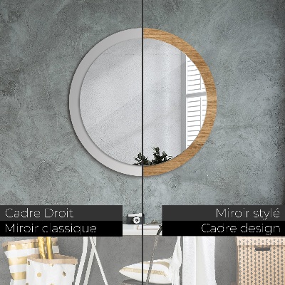 Round decorative wall mirror Wood texture