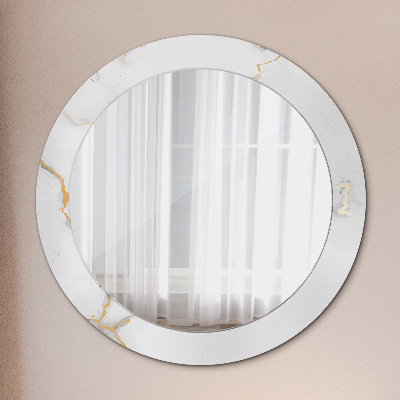 Round mirror printed frame White gold marble
