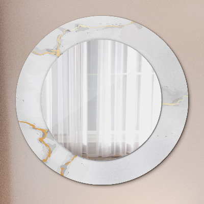 Round mirror printed frame White gold marble
