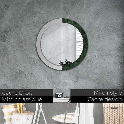 Round mirror printed frame Green marble