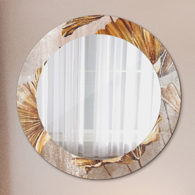 Round mirror decor Golden leaves