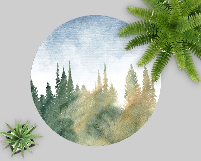 Round vinyl rug Forest watercolor landscape