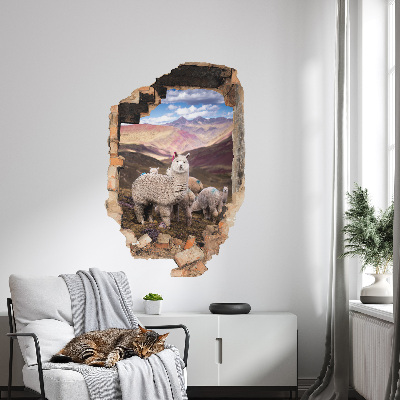 3D wall hole sticker 26x39 Alpacas mountains