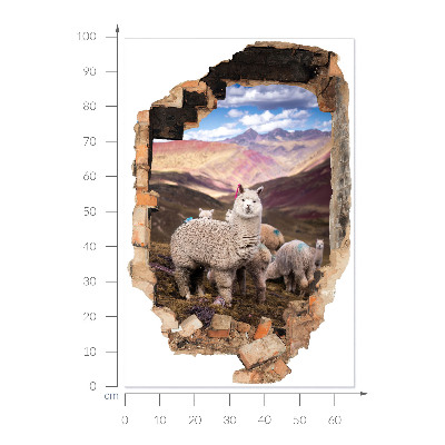 3D wall hole sticker 26x39 Alpacas mountains