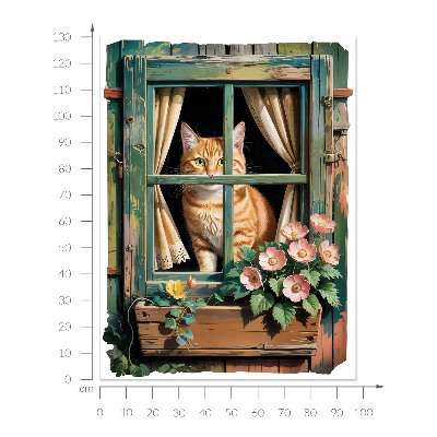 Fake window wall sticker 38x51 Kitten in the window