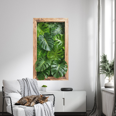 Fake window wall sticker 29x51 Monstera leaves