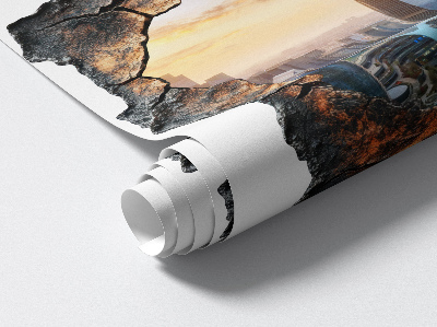 3D wall hole wallpaper 23x24 City of the future