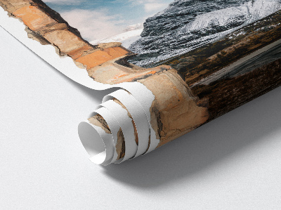 3D wall hole wallpaper 16x24 Mountain panorama