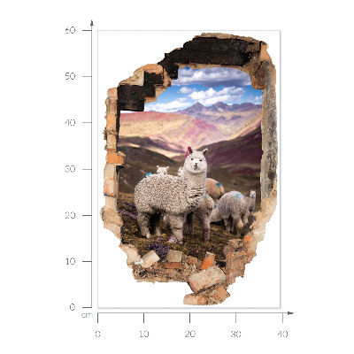 3D wall hole wallpaper 16x24 Alpacas mountains