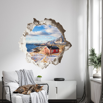 3D wall hole wallpaper 24x22 Winter landscape