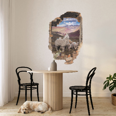 3D wall hole wallpaper 21x31 Alpacas mountains