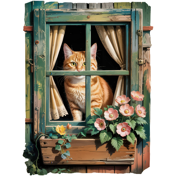 Window sticker wallpaper 24x31 Kitten in the window