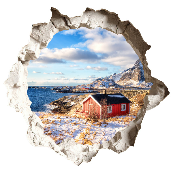 3D wall hole wallpaper 31x30 Winter landscape