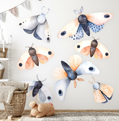 Wall sticker 100x128 Pastel moths in boho style with colorful insects