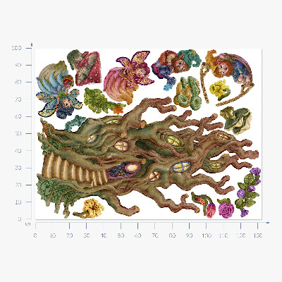 Wall sticker 100x133 Forest creatures fairies gnomes and a tree house