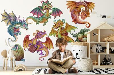 Wall sticker 100x80 Colorful dragons in a cartoon fairy tale aesthetic